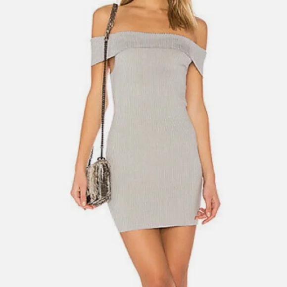 grey ribbed off the shoulder dress One Shoulder Midi Sweater Dress main image 1